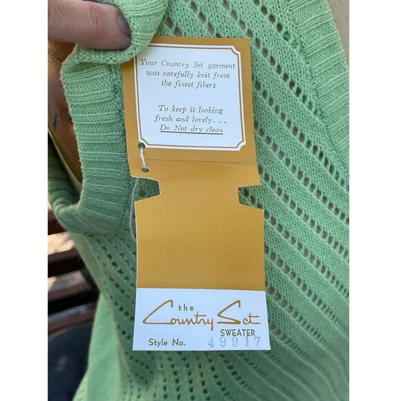 Country Set Womens Sweater Vest Tank Top Green Open Knit V-Neck Ribbed M NWT - Picture 6 of 7